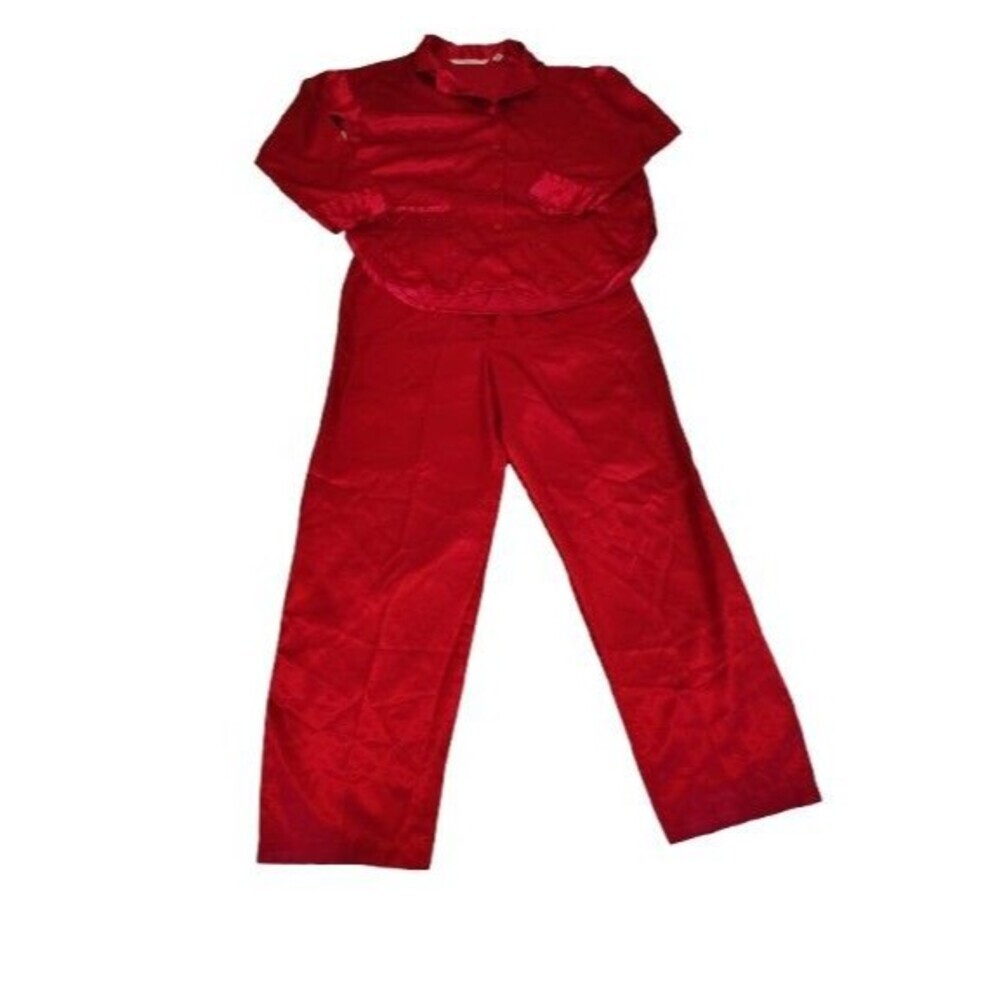 Vintage Victoria's Secret Red Satin Pajama Set XS Button Up Top Pants 2 Piece